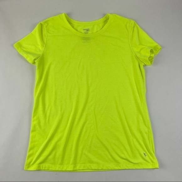 Danskin Now Tshirt Womens Large Semi Fitted Neon Yellow Short Sleeve Crew Neck - Picture 1 of 10
